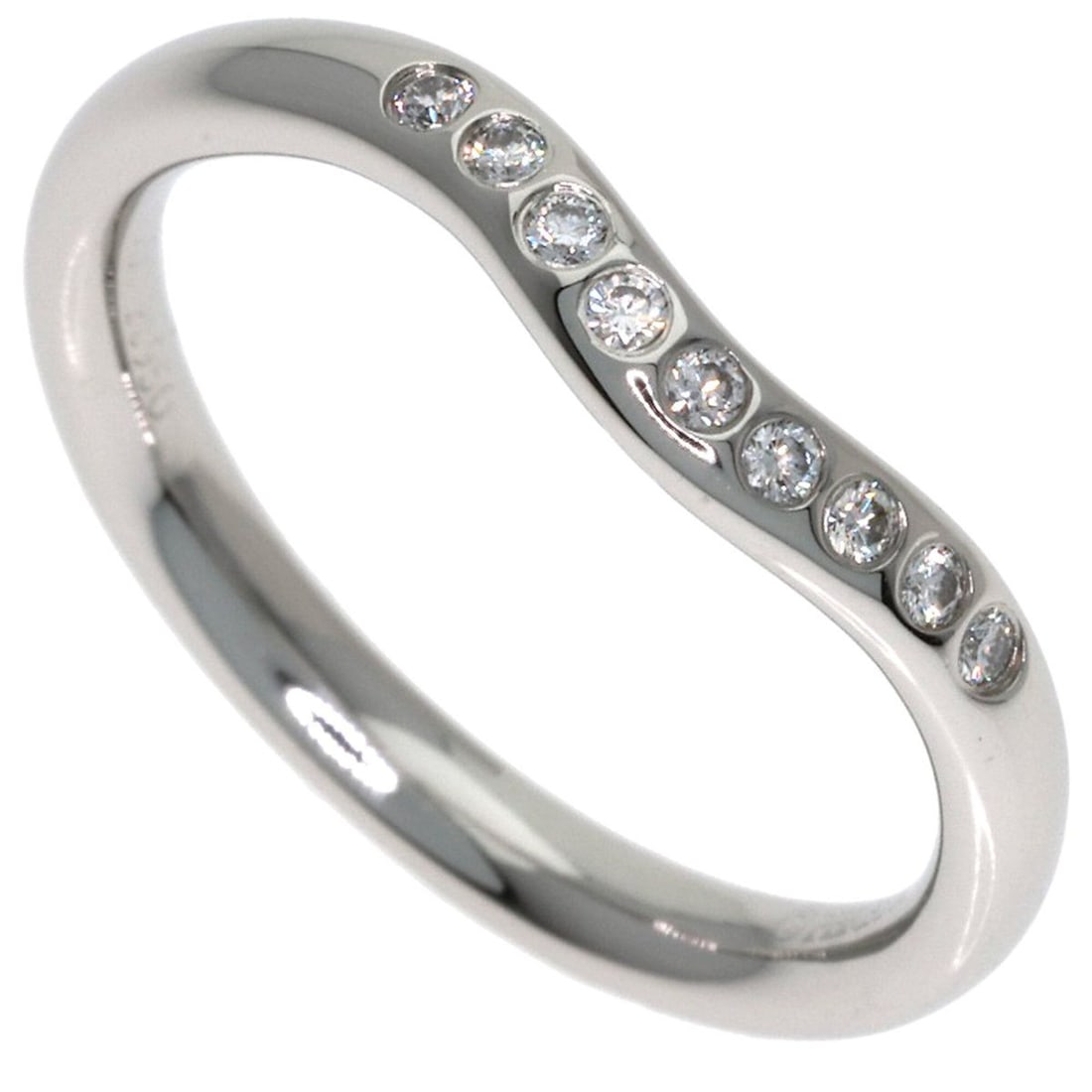 Tiffany & Co. Curved Band Diamond Ring, Platinum PT950, Women's Ring.: --- Catalog ---Category: SizeWidth: 2.2mm / 0.09''Weight: 3.4g / 0.11oz.JP Size: 6.5US Size: 3.5Category: DesignType: Band ringMetal: PlatinumStone: DiamondGender: WomenMetal Purity: Platinum950Catego