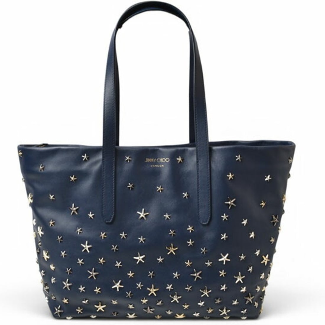 Jimmy Choo tote bag, Sofia navy, star studs, mixed design.: --- Catalog ---Category: SizeSize (HxWxD): 26cm x 30cm x 13.5cm / 10.23'' x 11.81'' x 5.31''Category: DesignType: Tote bagColor: NavyGender: Men,WomenMaterial: Leather Category: GeneralBrand: Jimmy Ch
