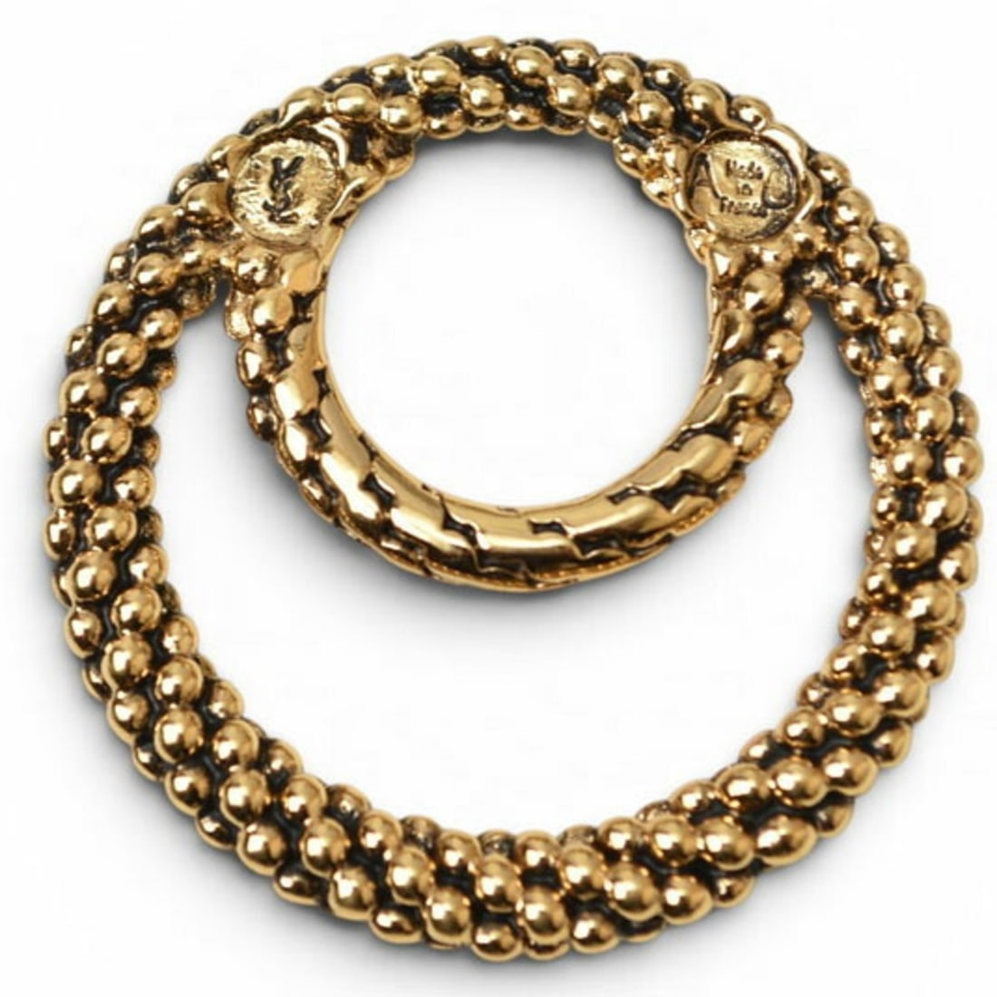 Hermes scarf ring/scarf holder, HERMES Boucles Sellier belt motif, gold.: --- Catalog ---Category: DesignType: Scarf ringColor: GoldGender: Men,WomenCategory: GeneralBrand: HermesCountry of Origin: FranceCategory: Physical PropertiesSize (HxWxD): 4.8cm x 4.8cm / 1.88'' x 1.