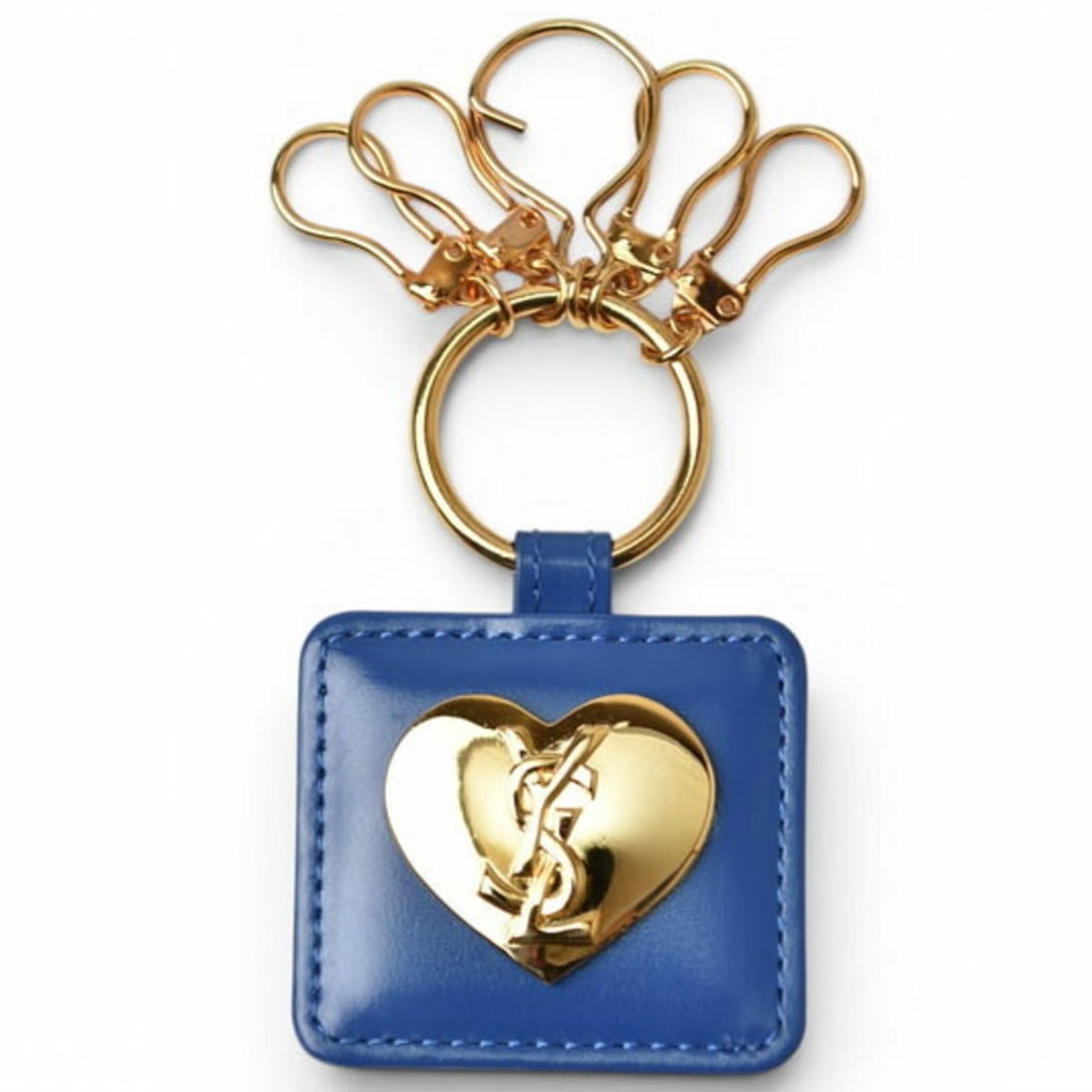 Yves Saint Laurent YSL Keyring Cassandra Heart Plate Blue Gold (1 of 8)