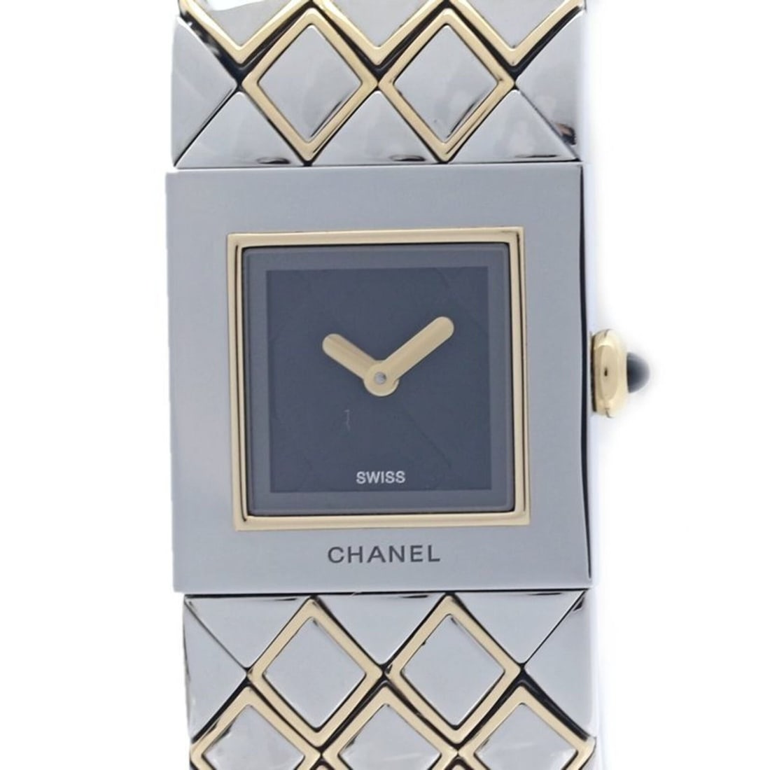 CHANEL Matelassé H0475 Women's Watch 18K Yellow Gold x Stainless Steel 40356: --- Catalog ---Category: SizeWrist Size: 16cm / 6.29''Case Diameter: 19mm / 0.75''Category: DesignType: WristwatchGender: WomenColor (Dial): BlackMaterial (Band): Stainless steel, Yellow gold (18K)Mat
