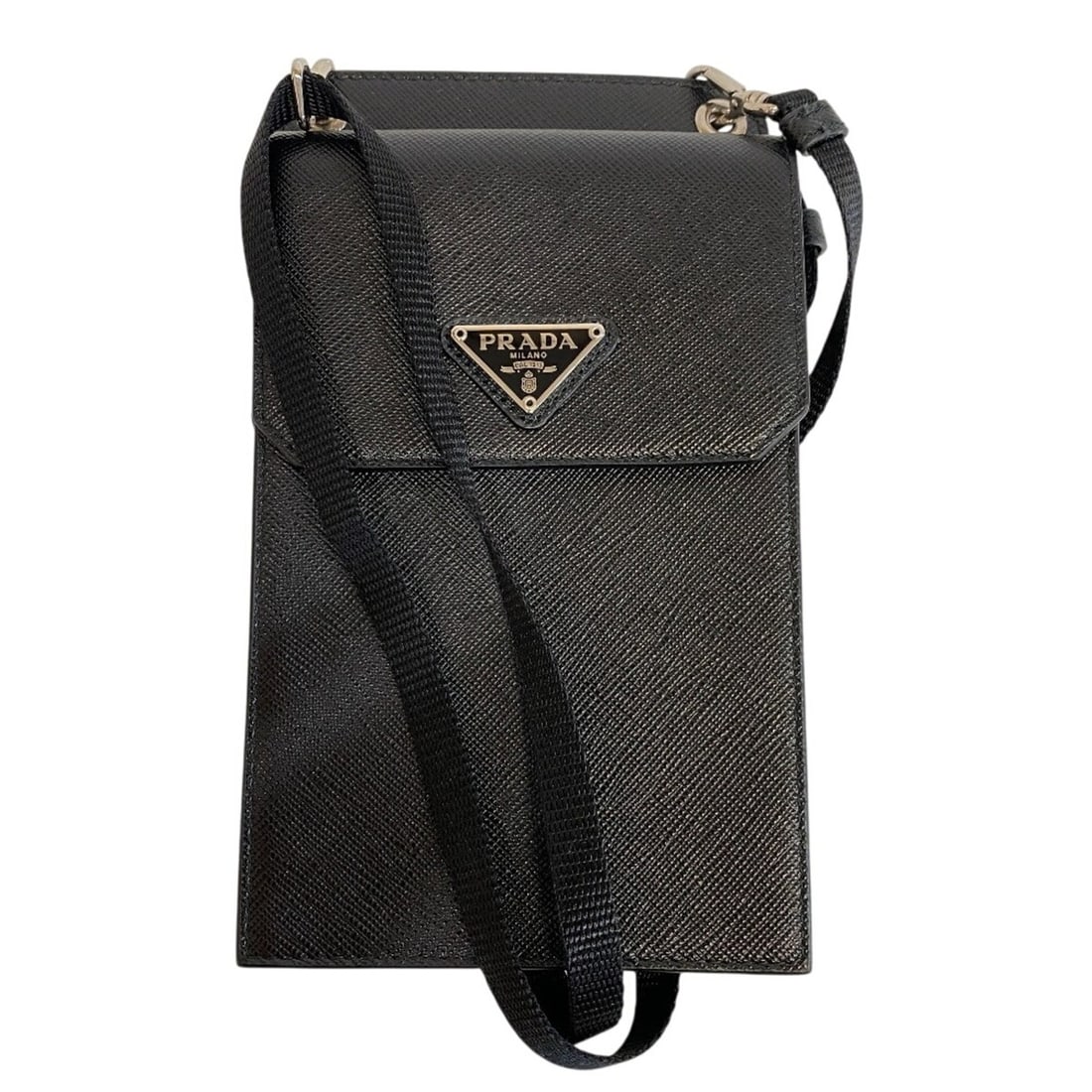PRADA 2ZH068 Shoulder Pouch Phone Holder Smartphone Case Bag Black: --- Catalog ---Category: SizeSize (HxWxD): 19cm x 10.5cm / 7.48'' x 4.13''Strap Length: 96cm / 37.79''Category: DesignType: Shoulder bagColor: BlackGender: Unisex,Men,WomenMaterial: Leather Category: 