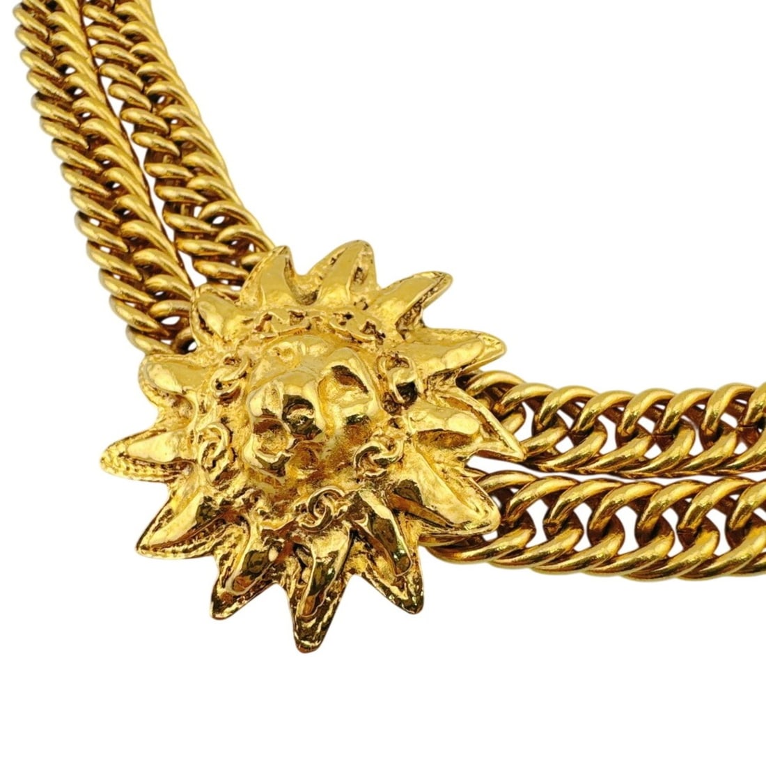 CHANEL choker, double chain, lion motif, Coco Mark necklace, gold chain. (1 of 10)