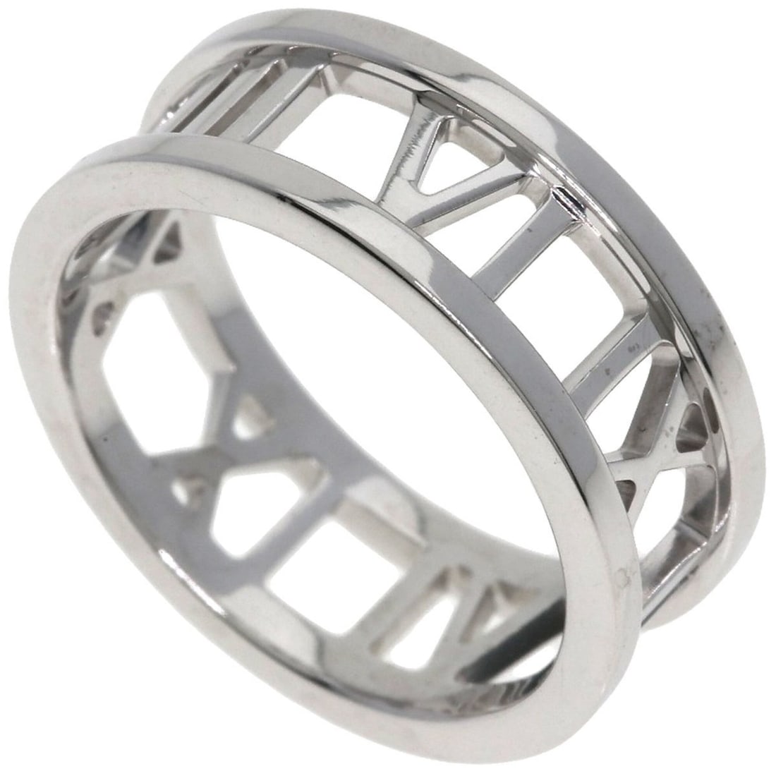 Tiffany & Co. Open Atlas Ring, 18K White Gold, Women's.: --- Catalog ---Category: SizeWidth: 6.9mm / 0.27''Weight: 5.3g / 0.18oz.JP Size: 10US Size: 5.5Category: DesignType: Band ringMetal: White GoldGender: WomenMetal Purity: 18KCategory: GeneralLine: Atla