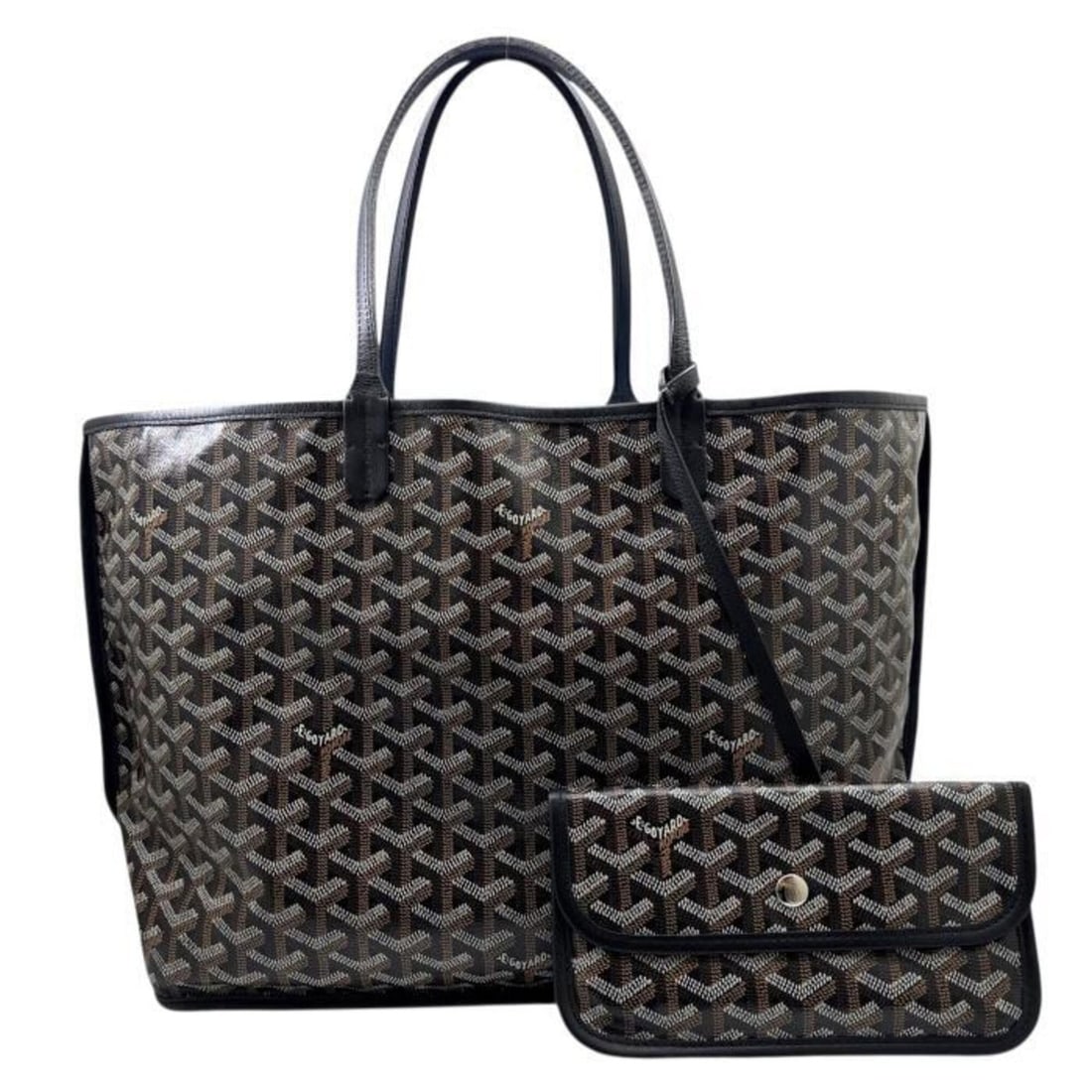 GOYARD Ange PM Tote Bag, PVC Calf Leather, Black/Brown Shoulder Men's/Women's: --- Catalog ---Category: SizeSize (HxWxD): 27cm x 34cm x 16cm / 10.62'' x 13.38'' x 6.29''Category: DesignType: Pouch, Shoulder bag, Tote bagColor: Black, BrownGender: Men,WomenMaterial: PVC , Leather