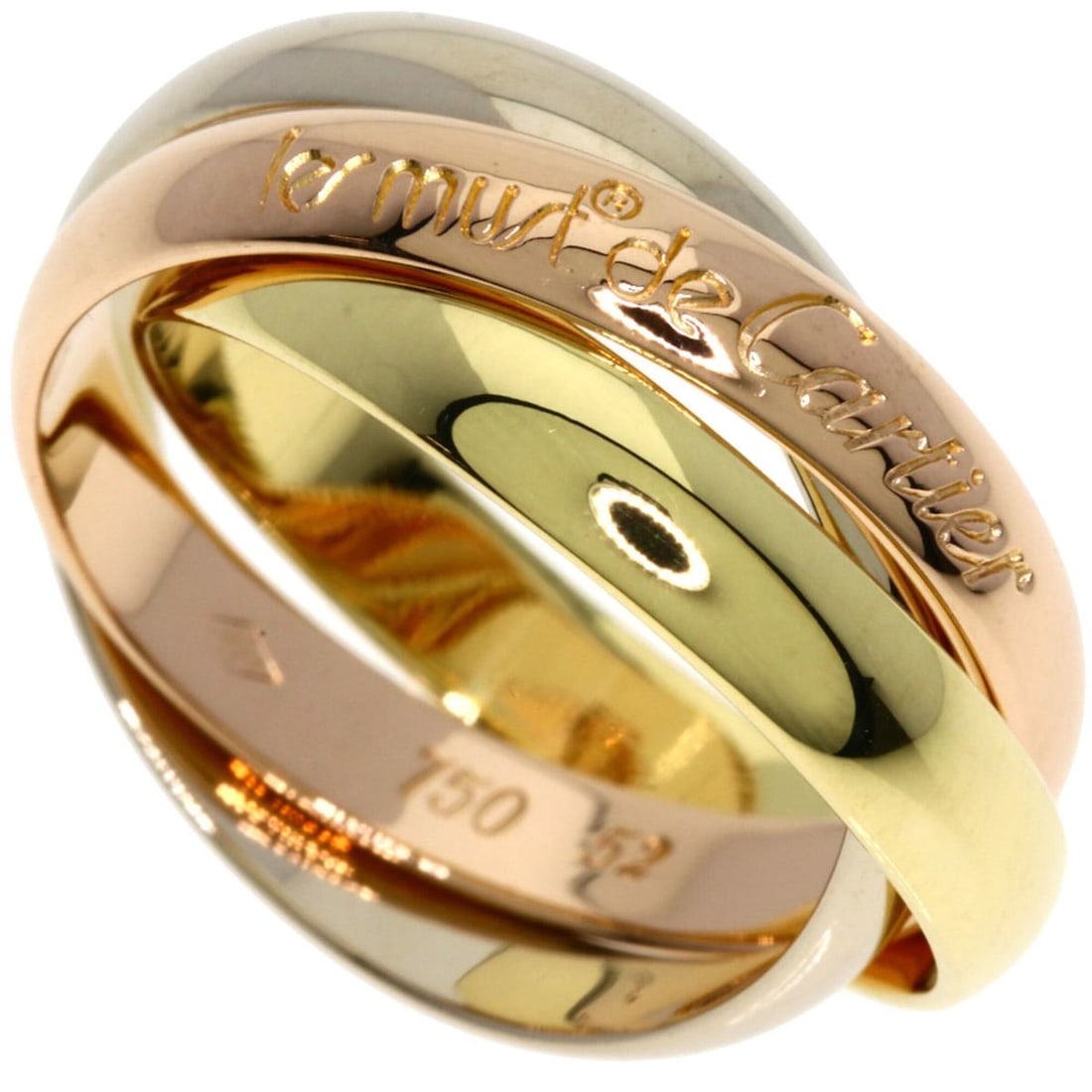 Cartier Trinity #52 Ring - 18K Yellow Gold/18K Pink White Gold Women's CARTIER: --- Catalog ---Category: SizeJP Size: 12US Size: 6.5Category: DesignType: Band ringGender: WomenMaterial: Pink gold (18K), White gold (18K), Yellow gold (18K)Category: GeneralBrand: Cartier--- Item Li