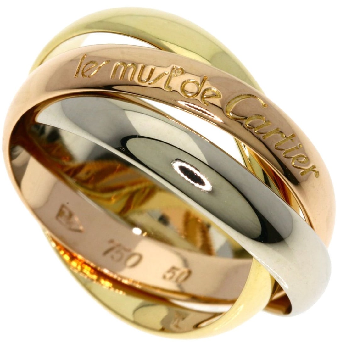 Cartier Trinity #50 Ring - 18K Yellow Gold/18K Pink White Gold Women's CARTIER: --- Catalog ---Category: SizeJP Size: 10US Size: 5.5Category: DesignType: Band ringGender: WomenMaterial: Pink gold (18K), White gold (18K), Yellow gold (18K)Category: GeneralBrand: Cartier--- Item Li