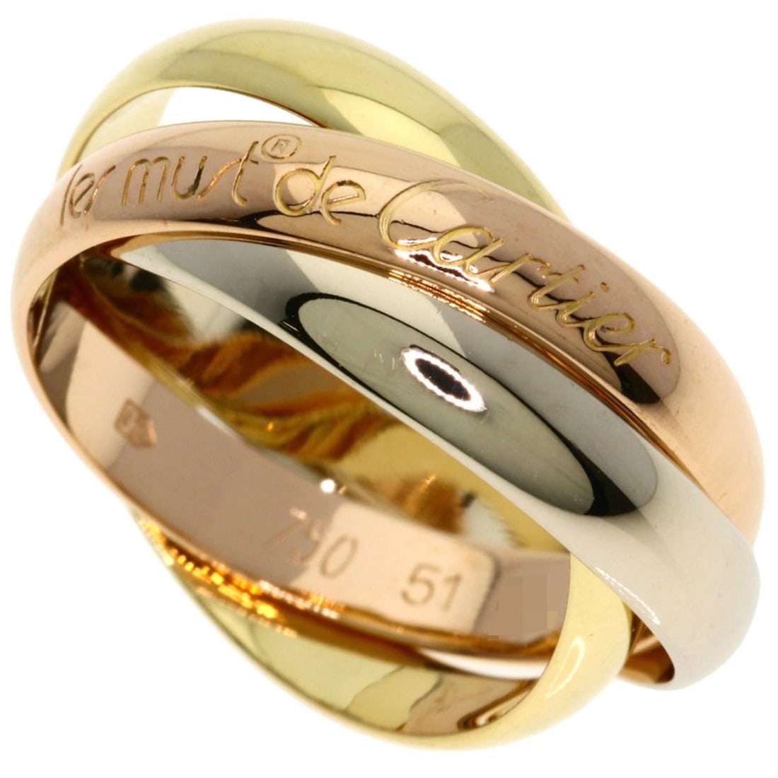 Cartier Trinity #51 Ring - 18K Yellow Gold/18K Pink White Gold Women's CARTIER: --- Catalog ---Category: SizeJP Size: 11US Size: 6Category: DesignType: Band ringGender: WomenMaterial: Pink gold (18K), White gold (18K), Yellow gold (18K)Category: GeneralBrand: Cartier--- Item List