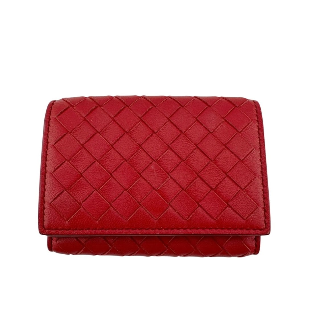 BOTTEGA VENETA Bottega Veneta Intrecciato Compact Wallet Tri-fold Red: --- Catalog ---Category: SizeSize (HxWxD): 7cm x 10cm / 2.75'' x 3.93''Category: DesignType: Wallet (tri-fold)Color: Red colorGender: Women,MenMaterial: Leather Category: GeneralLine: