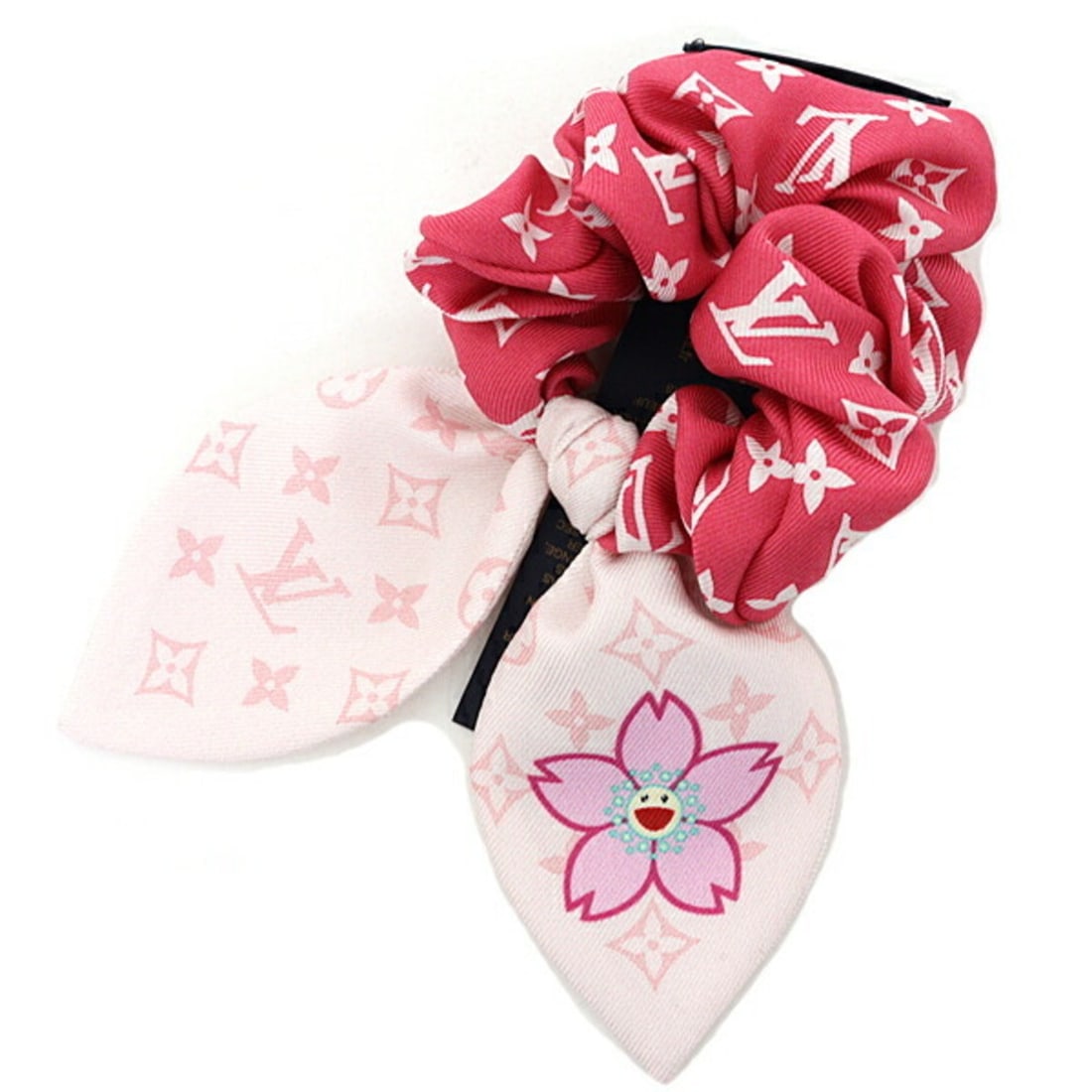 LOUIS VUITTON LV x TM Scrunchie Cherry Blossom (Single) Hair Monogram M96067 Pink Unused: --- Catalog ---Category: SizeSize (LxW): 13cm x 10.5cm / 5.11'' x 4.13''Category: DesignType: ScrunchieColor: PinkGender: WomenMaterial: SilkCategory: GeneralBrand: Louis VuittonCountry of Origin: