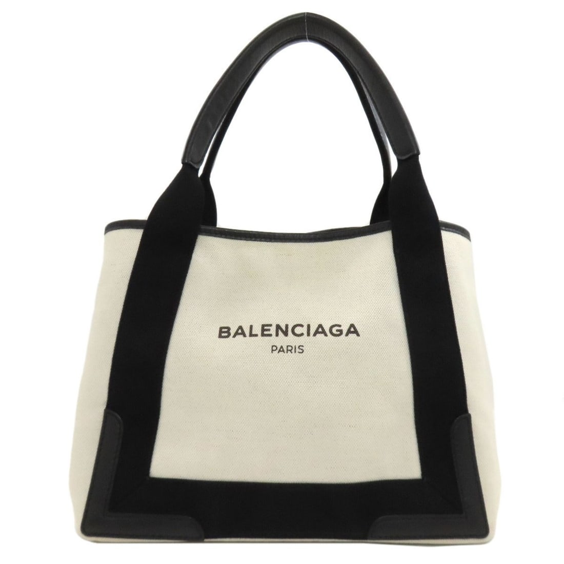 Balenciaga 339933 Navy Cabas Handbag Canvas Women's BALENCIAGA: --- Catalog ---Category: SizeSize (HxWxD): 23cm x 29cm x 17.5cm / 9.05'' x 11.41'' x 6.88''Handle Length: 38cm / 14.96''Category: DesignType: HandbagColor: Black, IvoryGender: WomenMaterial: Canvas Ca