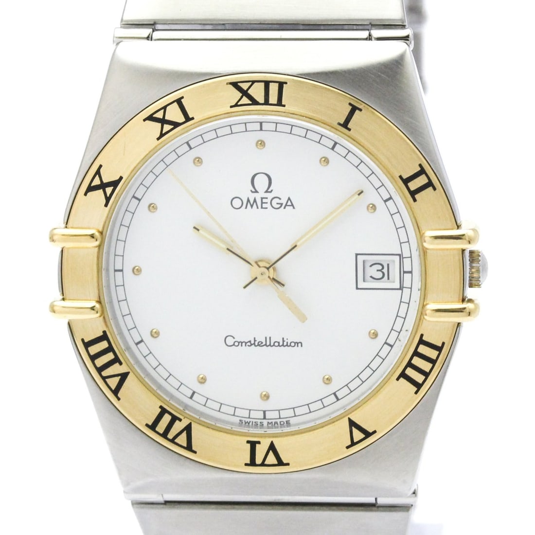 OMEGA Constellation 18K Gold Steel Quartz Mens Watch 396.1070 Polished: --- Catalog ---Category: SizeCase Diameter: 33mm / 1.3''Category: DesignType: WristwatchStyle: Dress/FormalGender: MenColor (Dial): WhiteMaterial (Band): Stainless steelMaterial (Case): Stainless stee