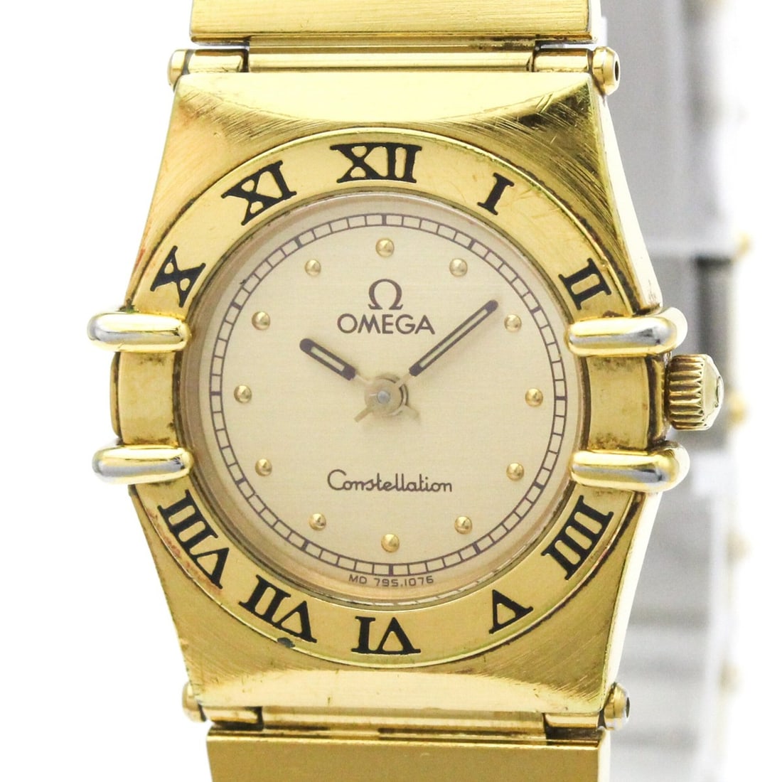 OMEGA Constellation Gold Plated Quartz Ladies Watch 795.1076: --- Catalog ---Category: SizeCase Diameter: 22mm / 0.87''Category: DesignType: WristwatchStyle: Dress/FormalGender: WomenColor (Dial): GoldMaterial (Band): Gold platedMaterial (Case): Gold platedCateg