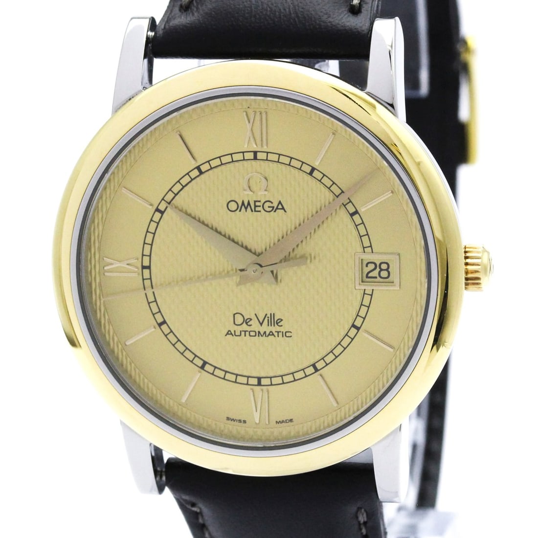 OMEGA De Ville Prestige 18K Gold Steel Mens Watch 7704.11.01 Polished: --- Catalog ---Category: SizeCase Diameter: 35mm / 1.38''Category: DesignType: WristwatchStyle: Dress/FormalGender: MenColor (Dial): GoldMaterial (Band): LeatherMaterial (Case): Stainless steel, Yello