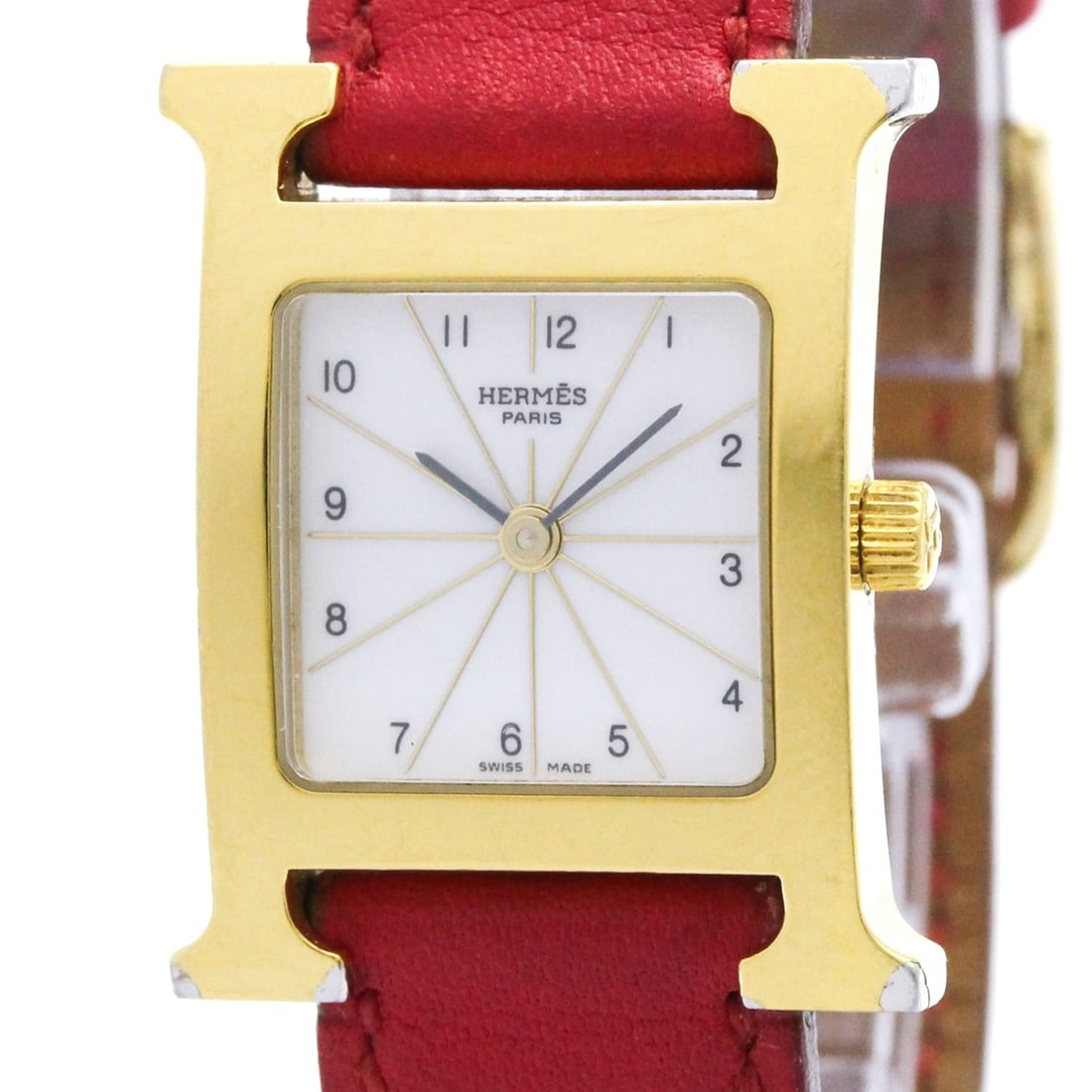 HERMES H Watch Gold Plated Leather Quartz Ladies Watch HH1.201 (1 of 15)