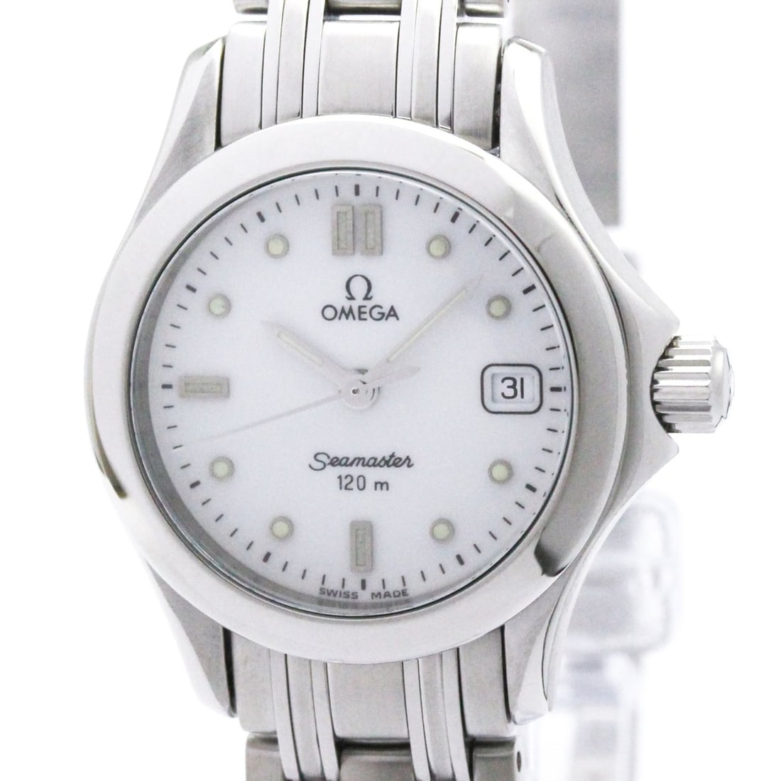 OMEGA Seamaster 120M Steel Quartz Ladies Watch 2571.20 Polished: --- Catalog ---Category: SizeCase Diameter: 28mm / 1.1''Category: DesignType: WristwatchStyle: SportGender: WomenColor (Dial): WhiteMaterial (Band): Stainless steelMaterial (Case): Stainless steelCate