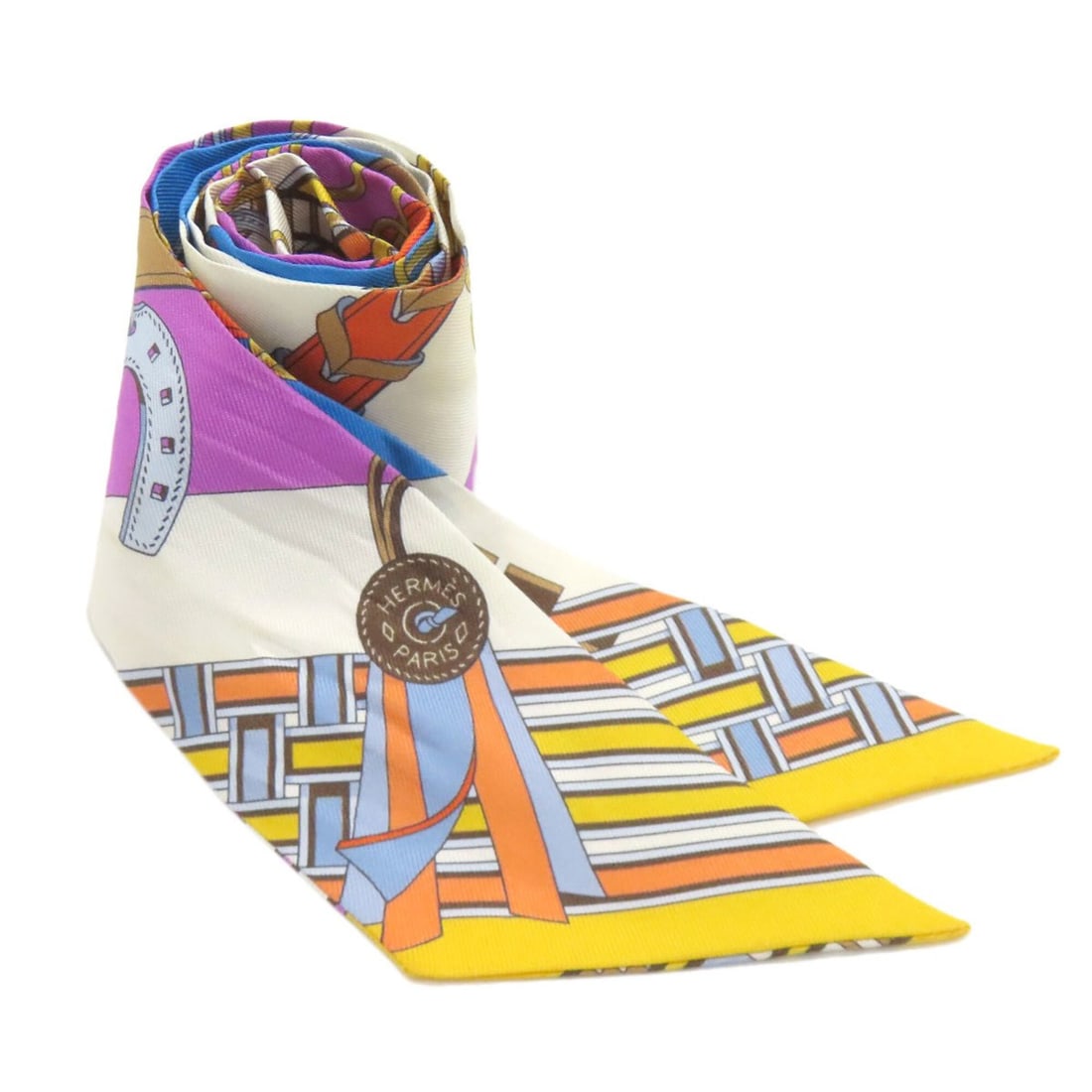 Hermes Twilly Scarf Muffler Silk Women's HERMES: --- Catalog ---Category: SizeSize (LxW): 86cm x 5cm / 33.85'' x 1.96''Category: DesignType: ScarfColor: Blue, Purple, YellowGender: WomenMaterial: Silk Category: GeneralBrand: Hermes--- Item List ---S