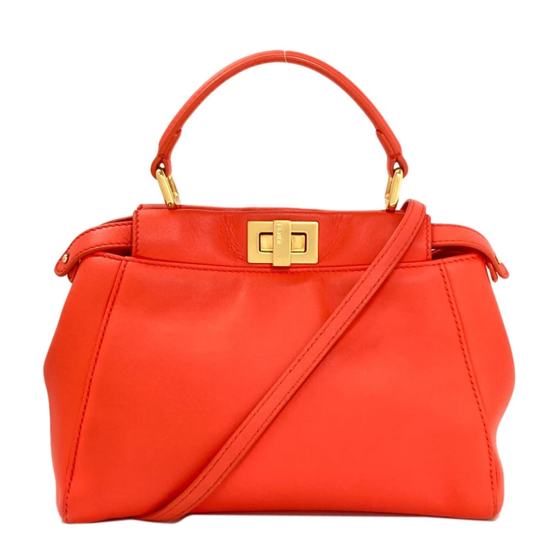 Fendi Peekaboo Mini 2-Way Handbag, Calfskin, Women's FENDI: --- Catalog ---Category: SizeSize (HxWxD): 19cm x 23cm x 11cm / 7.48'' x 9.05'' x 4.33''Category: DesignType: HandbagColor: OrangeGender: WomenMaterial: Leather Category: GeneralBrand: Fendi--- Item L