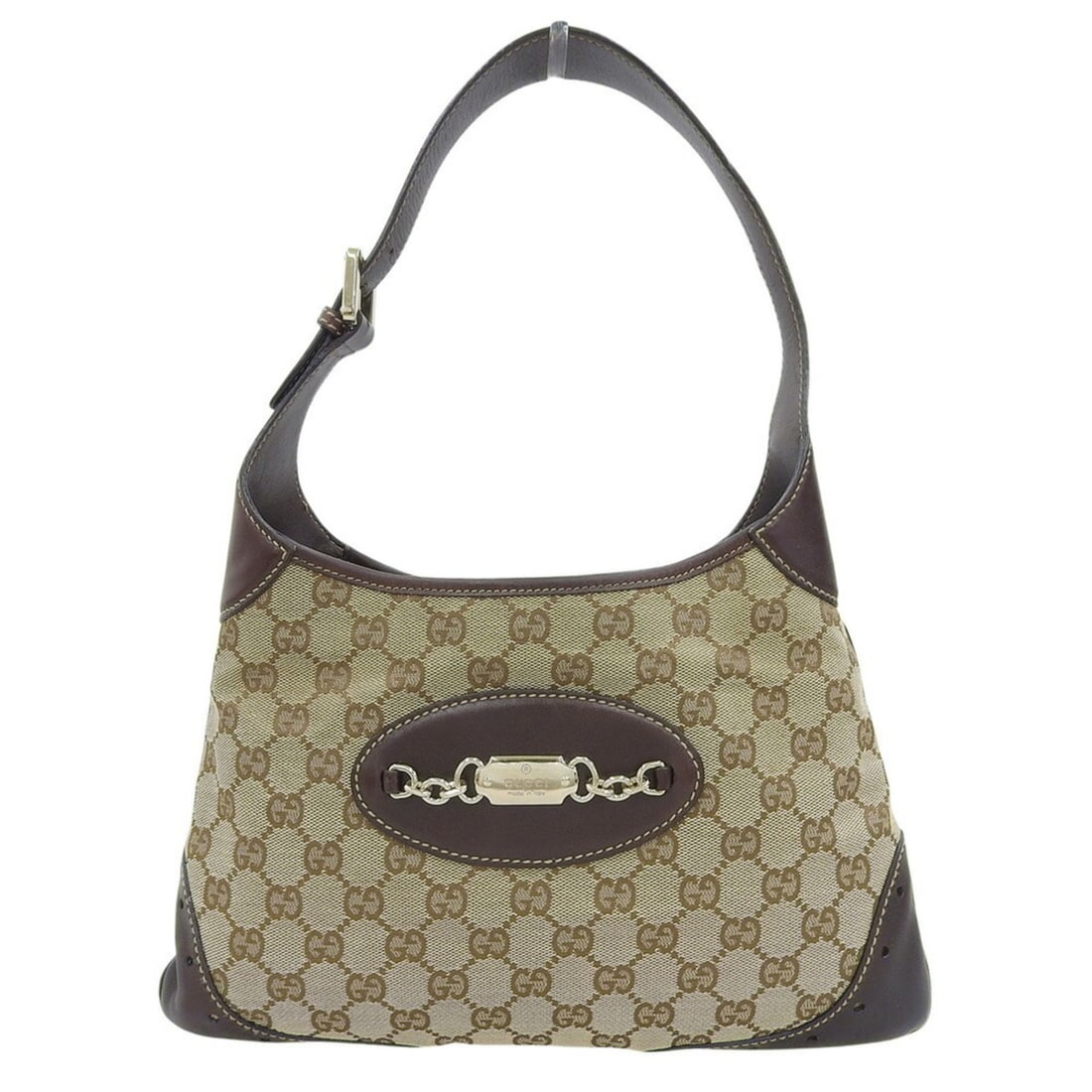 Gucci GG Canvas Bag 145778 002404: --- Catalog ---Category: SizeSize (HxWxD): 19cm x 30.5cm x 2cm / 7.48'' x 12'' x 0.78''Category: DesignType: Shoulder bagColor: Beige, Dark brownGender: Women,MenMaterial: Canvas , Leather Category: G