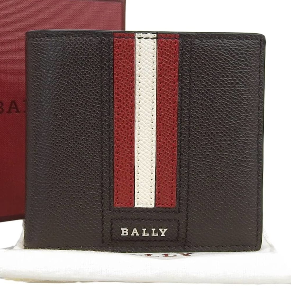 Bally Striped Bi-fold Wallet, Leather, Dark Brown x White Red (1 of 11)
