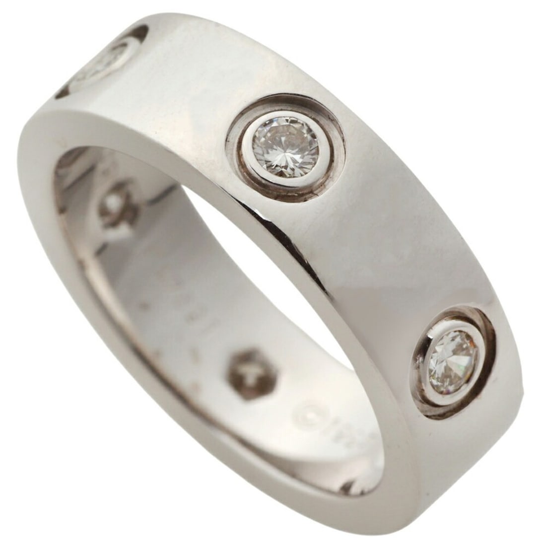 Cartier Love Ring, approximately 8.2g, 18K White Gold, Diamond, Size #49 (approx. US size 9),: --- Catalog ---Category: SizeUS Size: 5Brand Size: 49Category: DesignType: Band ringColor: White goldStone: DiamondGender: WomenMaterial: White gold (18K)Category: GeneralBrand: Cartier--- Item List -