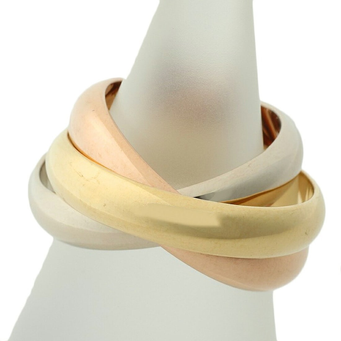 Cartier Trinity Ring, approximately 10.2g, 18K Yellow Gold, White Pink Size #48 (approx. US size 8),: --- Catalog ---Category: SizeUS Size: 4.5Brand Size: 48Category: DesignType: Band ringColor: Pink gold, White gold, Yellow goldStone: No StoneGender: WomenMaterial: Pink gold (18K), White gold (18K), 