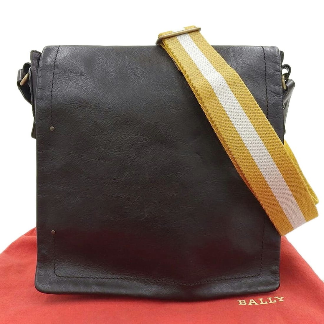 Bally Striped Shoulder Bag, Leather, Dark Brown: --- Catalog ---Category: SizeSize (HxWxD): 28cm x 28cm x 8cm / 11.02'' x 11.02'' x 3.14''Category: DesignType: Shoulder bagColor: Dark brownGender: WomenMaterial: Leather Category: GeneralBrand: