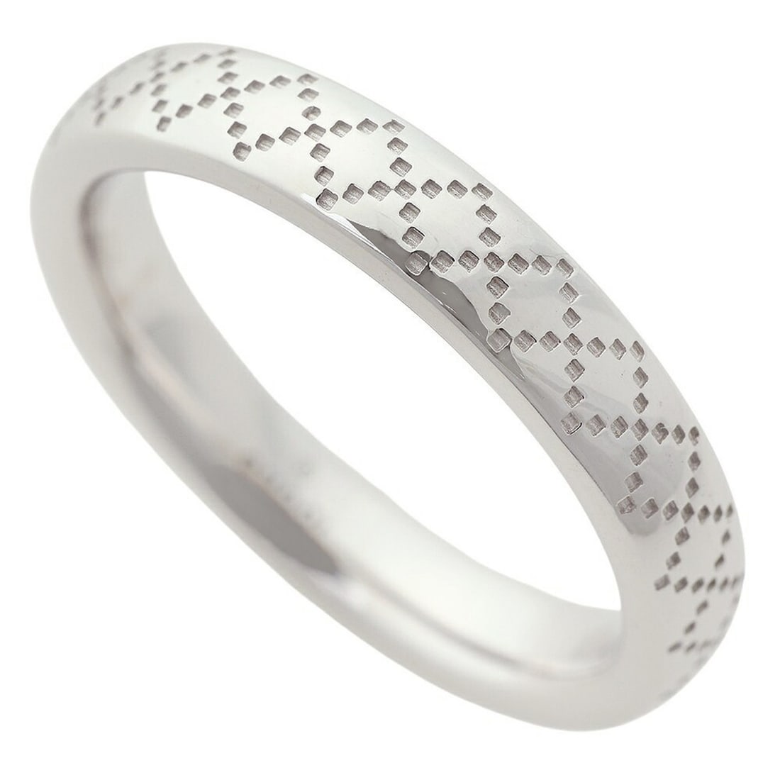 Gucci Diamantissima Ring, 18K White Gold, approximately 4.8g, Size #10 (approximately US size 10): --- Catalog ---Category: SizeUS Size: 5.5Brand Size: 50Category: DesignType: Band ringColor: White goldGender: WomenMaterial: White gold (18K)Category: GeneralBrand: Gucci--- Item List ---Section: Con
