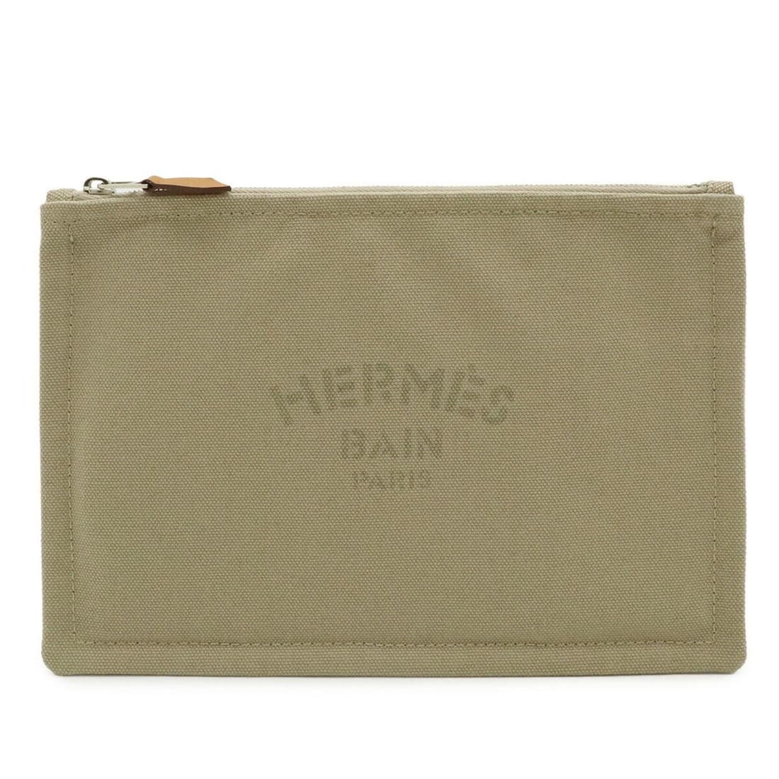 HERMES New Yachting PM Flat Pouch Handbag Canvas Leather Sand Beige (1 of 12)