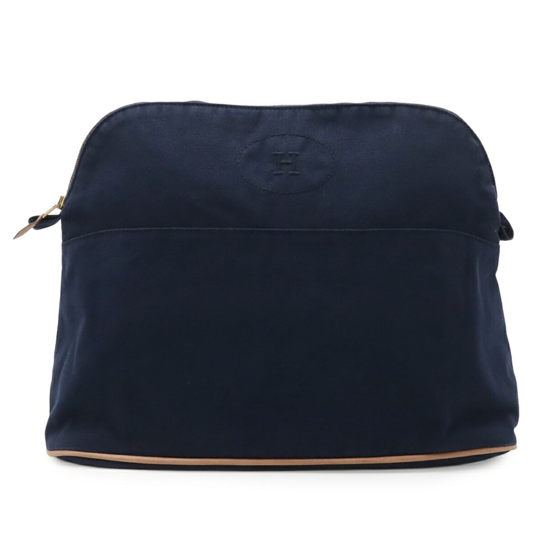 HERMES Bolide Pouch 34 TGM Handbag Clutch Bag Canvas Leather Navy (1 of 12)