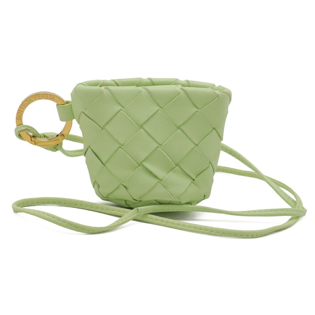 BOTTEGA VENETA Bottega Veneta Intrecciato Wallet/Coin Purse Leather Lime Green with Neck Strap (1 of 12)