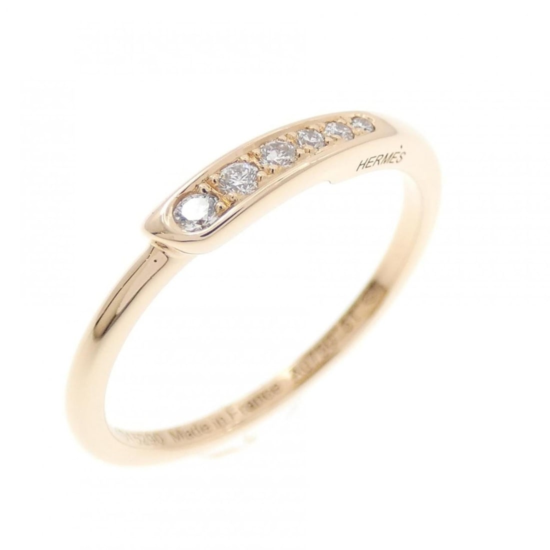 Hermes diamond ring: --- Catalog ---Category: SizeJP Size: 10.5US Size: 5.5Category: DesignColor: Pink goldGender: WomenMaterial: Pink gold (18K)Category: GeneralBrand: Hermes--- Item List ---Section: ConditionRanking: