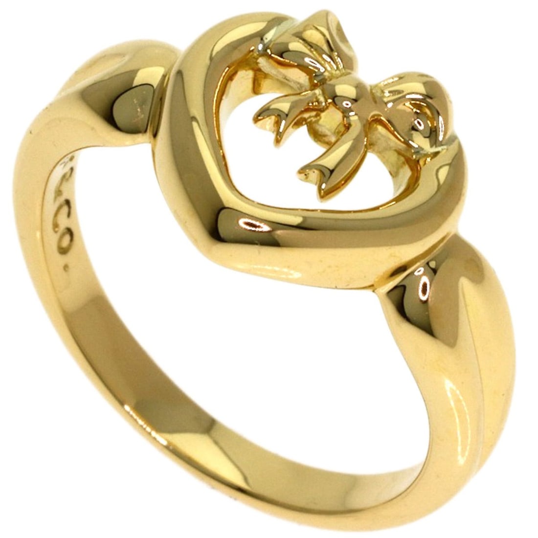 Tiffany & Co. Heart with Bow Ring, 18K Yellow Gold, Women's Ring.: --- Catalog ---Category: SizeJP Size: 9US Size: 5Category: DesignType: Band ringGender: WomenMaterial: Yellow gold (18K)Category: GeneralBrand: Tiffany--- Item List ---Section: ConditionRanking: Rank 