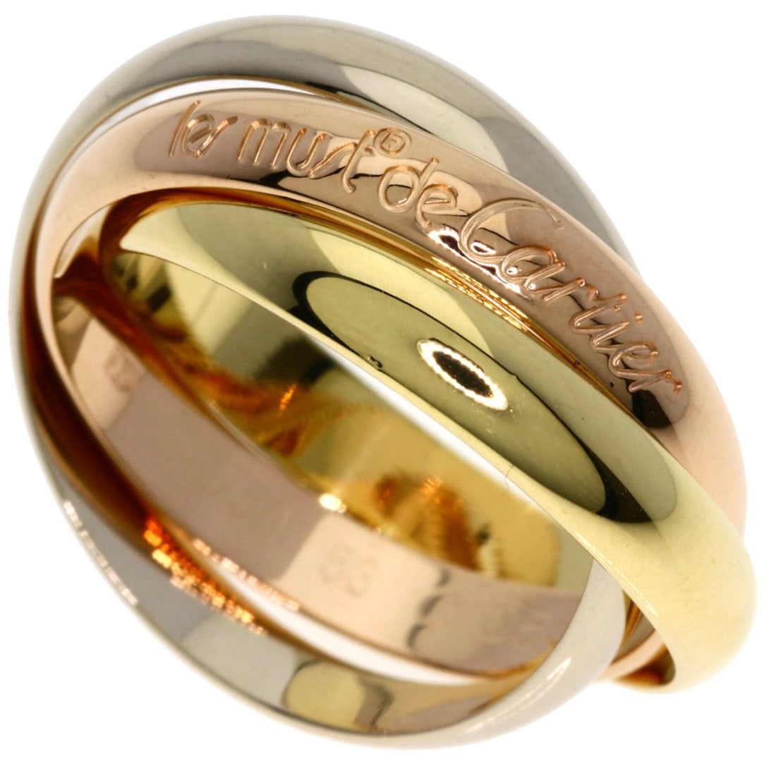 Cartier Trinity #53 Ring - 18K Yellow Gold/18K Pink White Gold Women's CARTIER: --- Catalog ---Category: SizeJP Size: 13US Size: 6.5Category: DesignType: Band ringGender: WomenMaterial: Pink gold (18K), White gold (18K), Yellow gold (18K)Category: GeneralBrand: Cartier--- Item Li