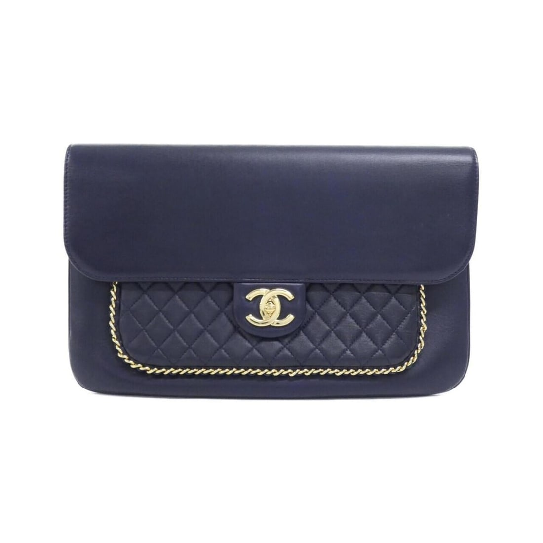 Chanel 93855 handbag: --- Catalog ---Category: SizeWeight: 530g / 1.16lb.Size (HxWxD): 21cm x 34cm x 1cm / 8.26'' x 13.38'' x 0.39''Category: DesignType: HandbagColor: NavyGender: WomenMaterial: Leather Hardware Color: Gol