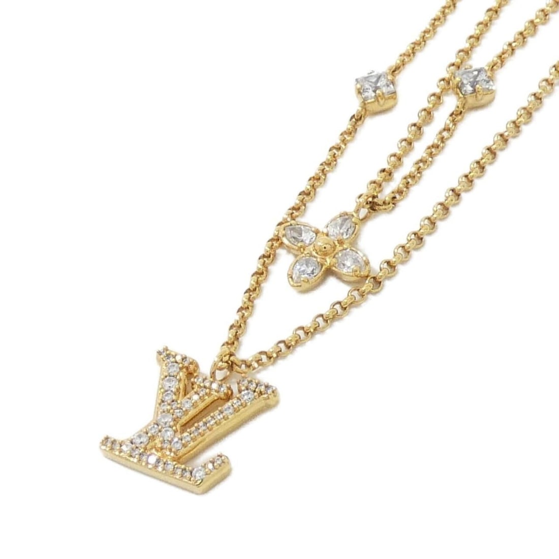 Louis Vuitton Lady LV Necklace M01845: --- Catalog ---Category: SizePendant Size: 15mm x 15mm / 0.59'' x 0.59''Neck Circumference: 34 cm - 40 cm / 13.38'' - 15.74''Category: DesignColor: Clear, GoldGender: Women,MenNecklace Type: NecklaceC