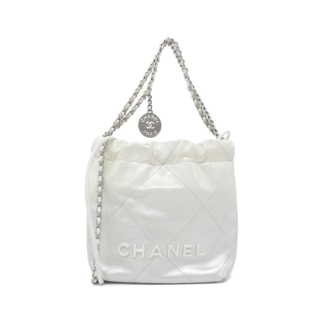 Chanel 22 Line MINI AS3980 Handbag: --- Catalog ---Category: SizeSize (HxWxD): 19cm x 18cm x 6cm / 7.48'' x 7.08'' x 2.36''Category: DesignType: HandbagColor: Silver, WhiteGender: WomenMaterial: Leather Hardware Color: