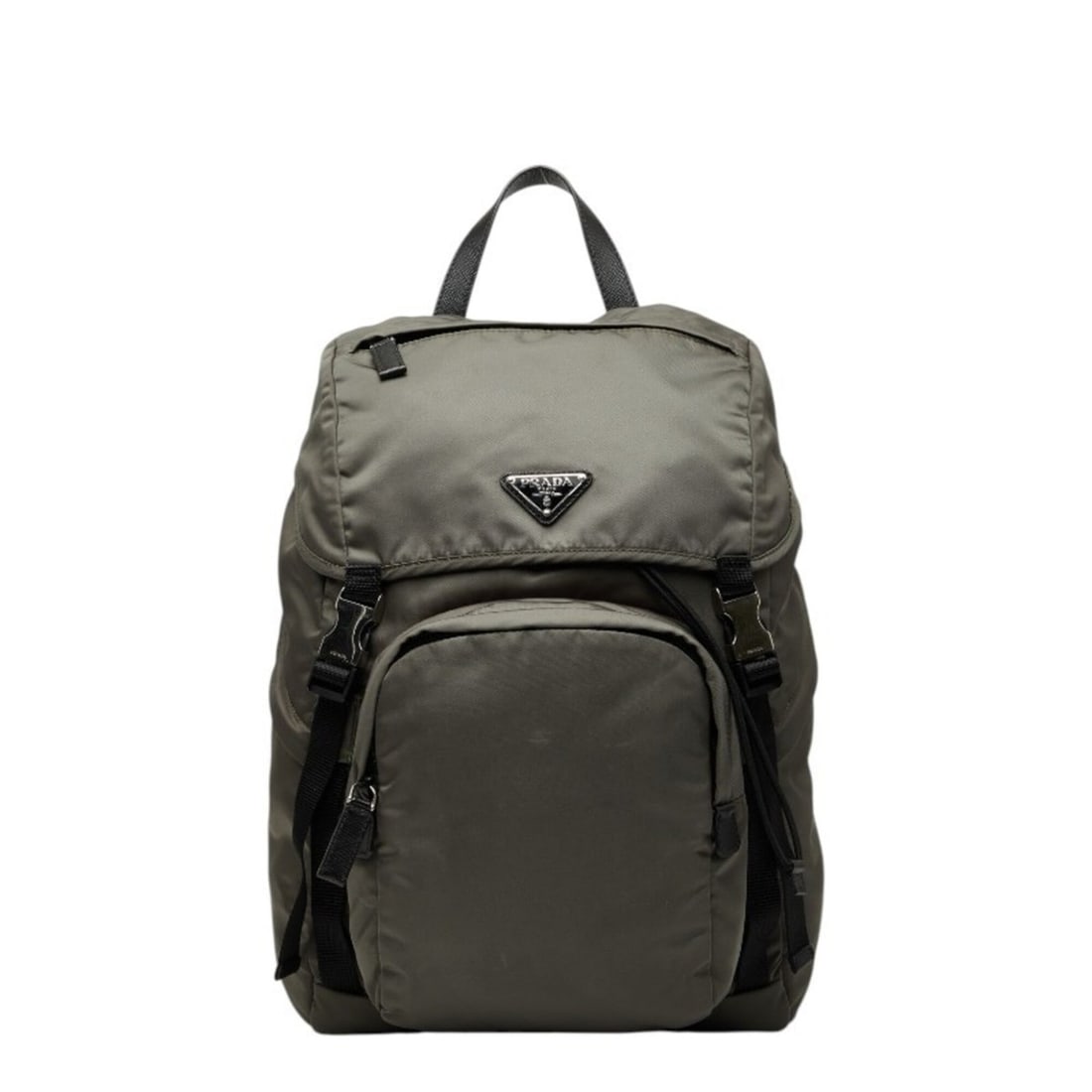Prada Triangle Logo Plate Backpack 2VZ135 Khaki Green Nylon Leather Women's PRADA: --- Catalog ---Category: SizeSize (HxWxD): 42.5cm x 26cm x 14cm / 16.73'' x 10.23'' x 5.51''Category: DesignType: BackpackColor: Green, KhakiGender: WomenMaterial: Nylon , Leather Category: GeneralMPN