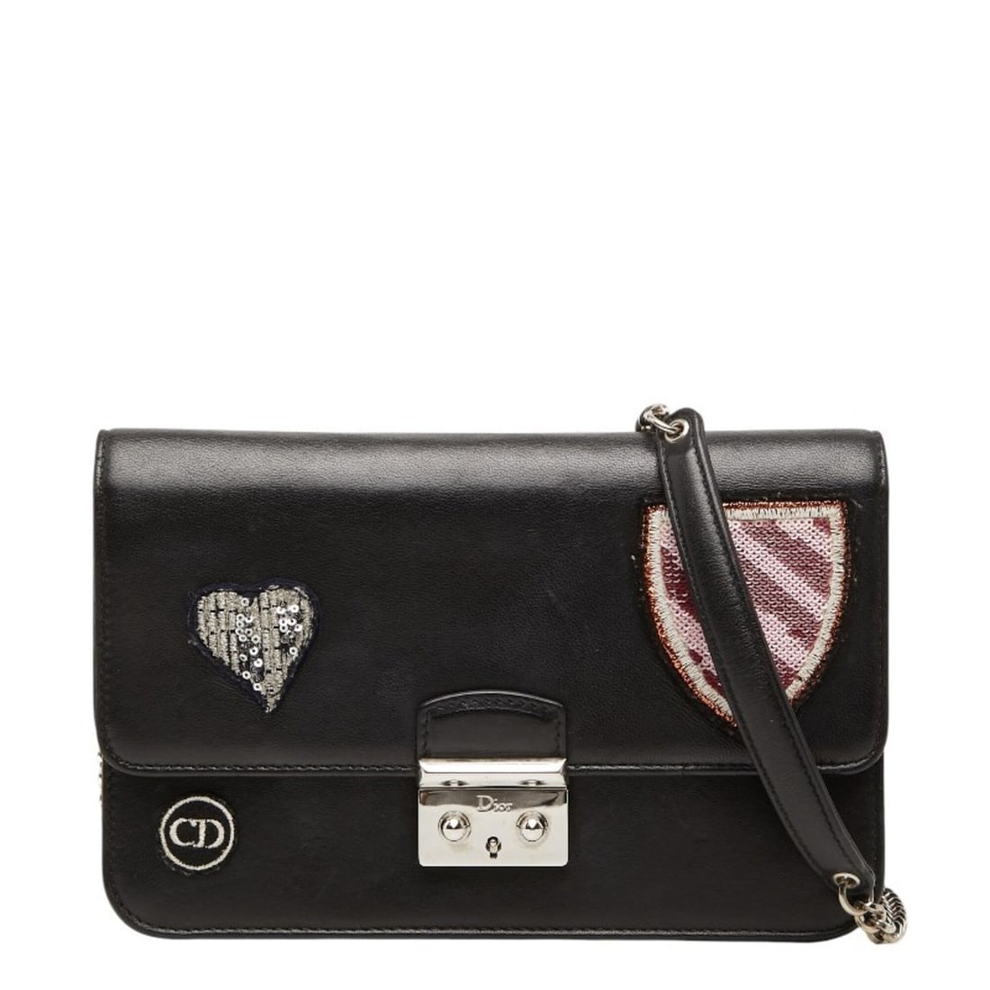Christian Dior Dior Crossbody Chain Patch Shoulder Bag, Black and Pink Leather, Sequins, Women's.: --- Catalog ---Category: SizeSize (HxWxD): 14cm x 21cm x 4cm / 5.51'' x 8.26'' x 1.57''Category: DesignType: Shoulder bagColor: Black, PinkGender: WomenMaterial: Spangles , Leather Category: GeneralBr