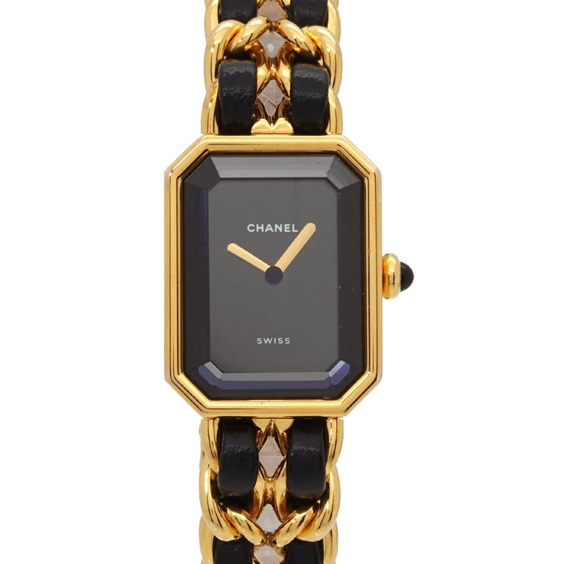 Chanel Premiere Large Size H0001 Women's Watch Black Gold Quartz: --- Catalog ---Category: SizeWrist Size: 16cm / 6.29''Case Diameter: 20mm / 0.79''Category: DesignType: WristwatchGender: WomenColor (Dial): BlackMaterial (Band): Gold plated, Leather, Stainless steel