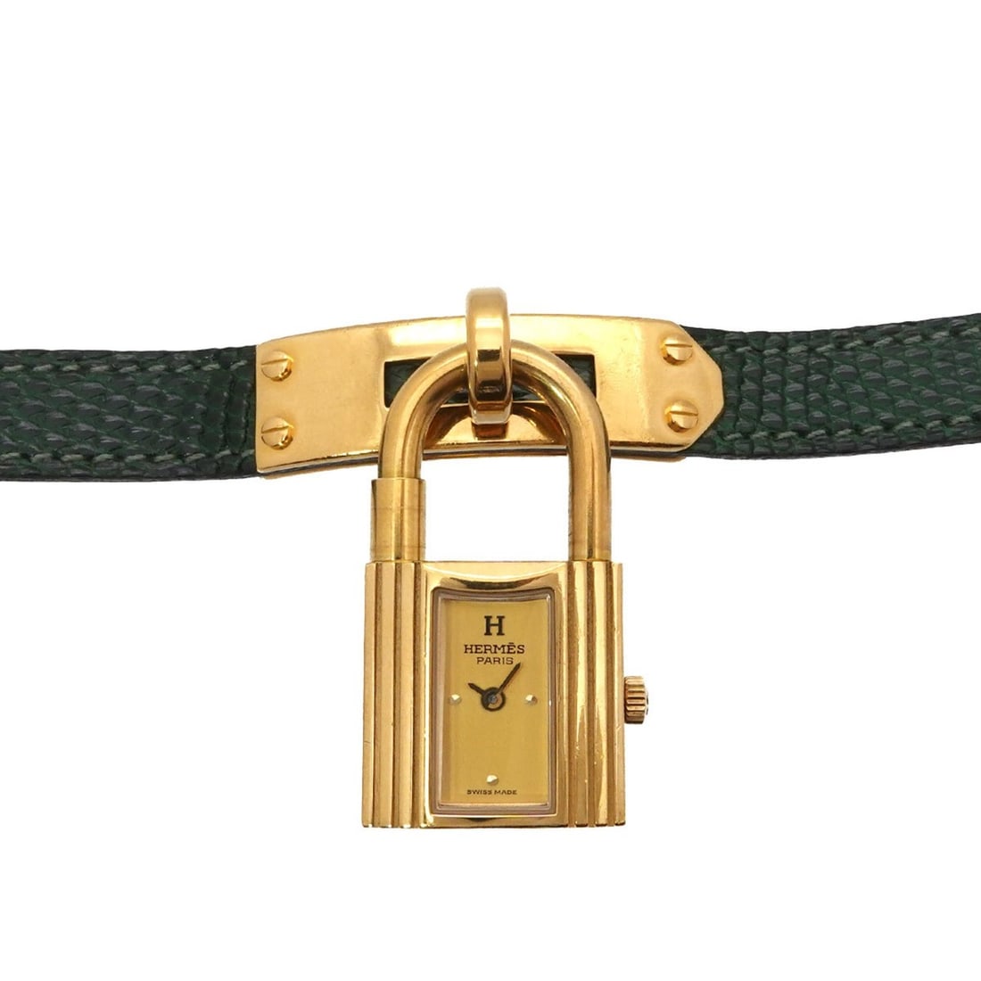 Hermes Kelly Watch, Ladies' Gold and Green Quartz Watch with Padlock (1 of 10)