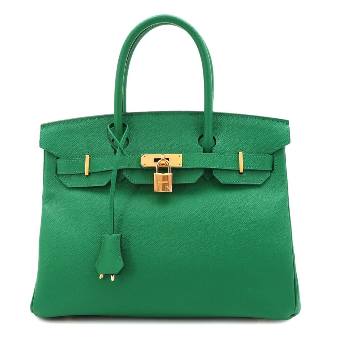 Hermes Birkin 30 Epsom Vert Vertico Handbag, A stamp, Gold hardware.: --- Catalog ---Category: SizeSize (HxWxD): 24.5cm x 30cm x 15.5cm / 9.64'' x 11.81'' x 6.1''Category: DesignType: HandbagColor: GreenGender: WomenMaterial: Epsom leather Category: GeneralBrand: Hermes