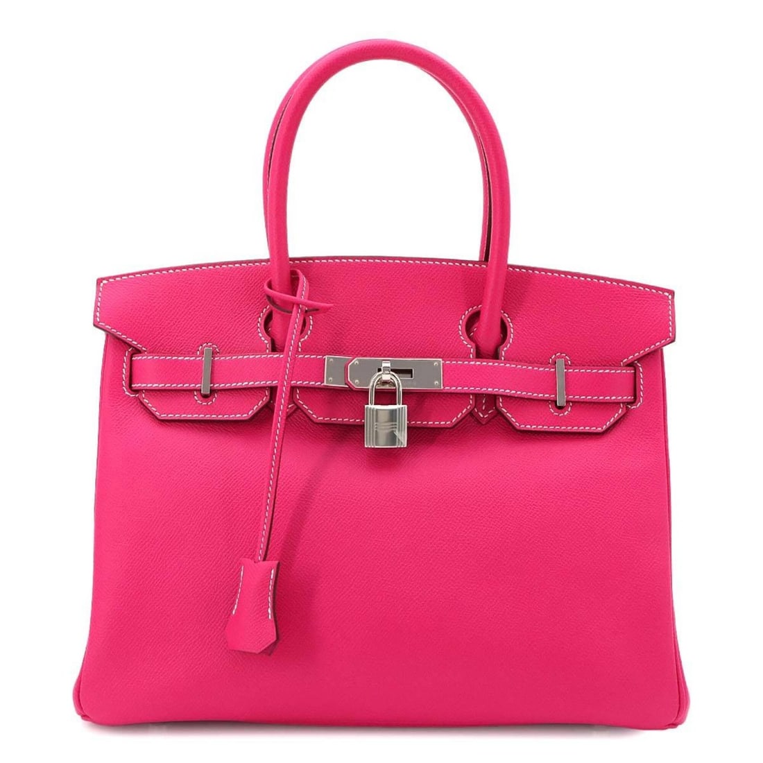 Hermes Birkin 30 Epsom Rose Tyrien Handbag ?Q stamp Silver hardware: --- Catalog ---Category: SizeSize (HxWxD): 24cm x 30cm x 15cm / 9.44'' x 11.81'' x 5.9''Category: DesignType: HandbagColor: Rose tyrienGender: WomenMaterial: Epsom leather Category: GeneralBrand: Herm