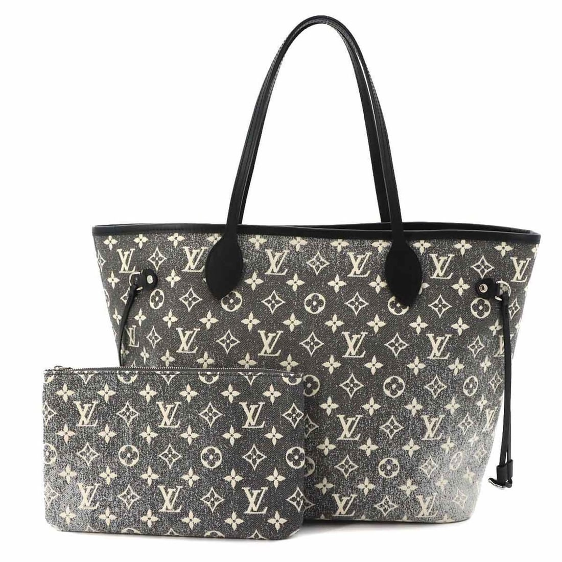 Louis Vuitton Monogram Jacquard Denim Neverfull MM Tote Handbag, Gris Noir (M21465): --- Catalog ---Category: SizeSize (HxWxD): 28.5cm x 46cm x 15.5cm / 11.22'' x 18.11'' x 6.1''Category: DesignType: Handbag, Tote bagColor: Gris, NoirGender: WomenMaterial: Denim , Leather Category: Ge
