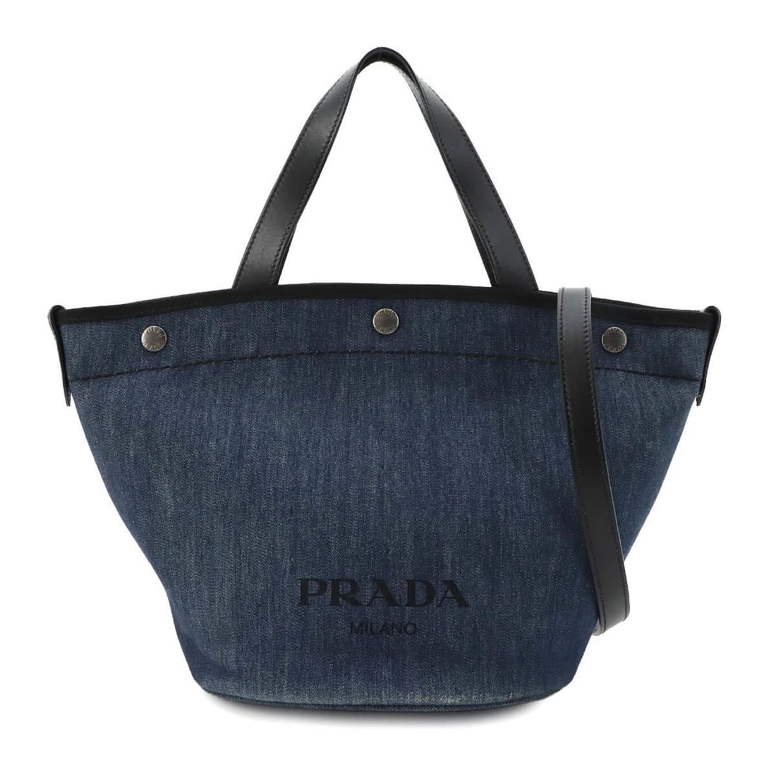 Prada PRADA 2-way Tote Shoulder Handbag Denim Leather Blue Black 1BG244 Bag: --- Catalog ---Category: SizeSize (HxWxD): 26cm x 43cm x 19cm / 10.23'' x 16.92'' x 7.48''Category: DesignType: Handbag, Shoulder bag, Tote bagColor: Black, BlueGender: WomenMaterial: Denim , Leather 