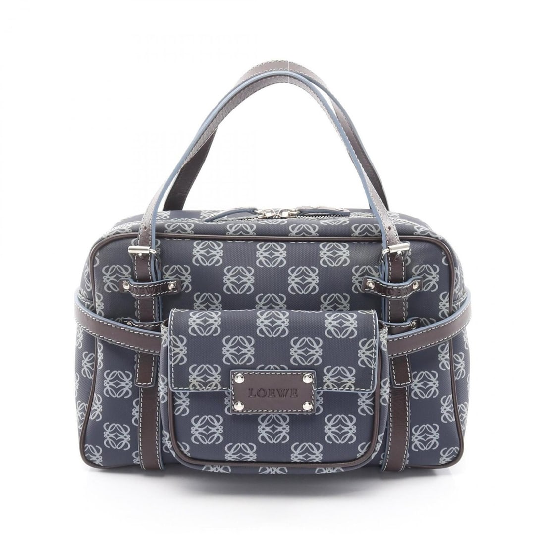Loewe Repeat Anagram Handbag, Coated Canvas Leather, Women's, Navy: --- Catalog ---Category: SizeSize (HxWxD): 16.5cm x 26.5cm x 10cm / 6.49'' x 10.43'' x 3.93''Category: DesignType: HandbagColor: NavyGender: WomenMaterial: Coated canvas , Leather , PVC Category: Gene