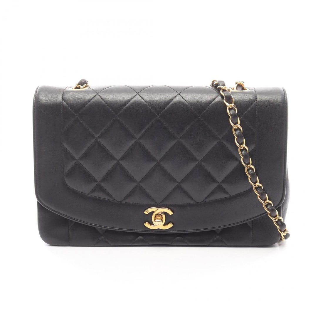Chanel Matelassé Diana Flap Shoulder Bag/Handbag, Lambskin Leather, Women's, Black: --- Catalog ---Category: SizeSize (HxWxD): 16cm x 25cm x 7cm / 6.29'' x 9.84'' x 2.75''Category: DesignType: Shoulder bagColor: BlackGender: WomenMaterial: Leather Leather/Fur Type: LambskinCategory: