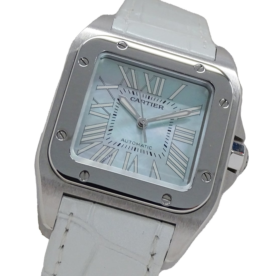 Cartier Santos 100 MM Boys' Watch, Shell, 100th Anniversary Edition, Limited Edition of 1800 Pieces: --- Catalog ---Category: SizeWrist Size: 16cm / 6.29''Case Diameter: 33mm / 1.3''Category: DesignType: WristwatchGender: Boys,WomenColor (Dial): Blue shellMaterial (Band): Leather, Stainless steelMate