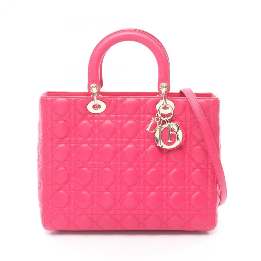 Christian Dior Dior Lady Large Cannage 2-Way Handbag, Leather, Women's, Pink: --- Catalog ---Category: SizeSize (HxWxD): 25cm x 32cm x 11cm / 9.84'' x 12.59'' x 4.33''Category: DesignType: HandbagColor: PinkGender: WomenMaterial: Leather Category: GeneralBrand: Christian Dior--