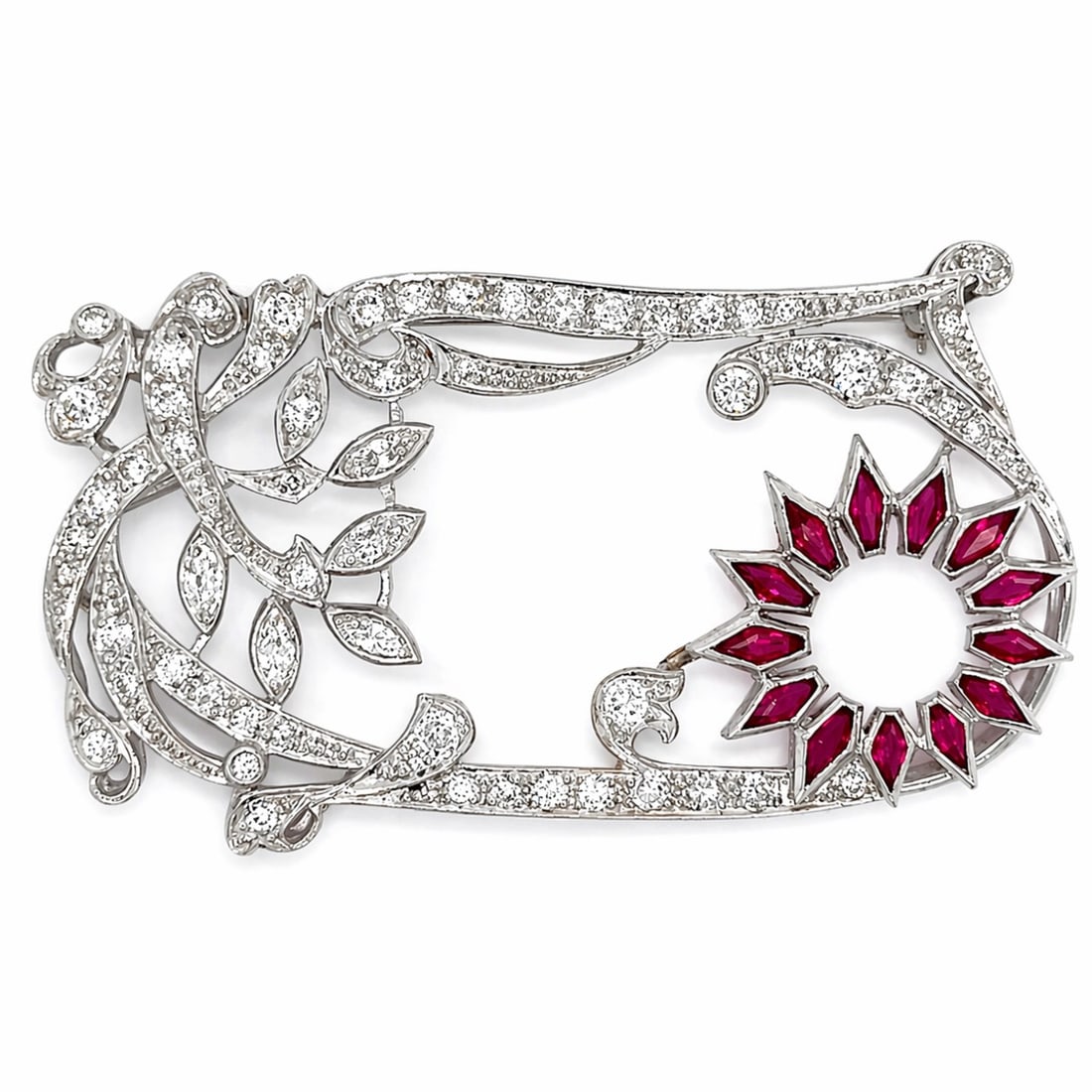 Art Deco Platinum Ruby & Diamond Brooch (1 of 1)